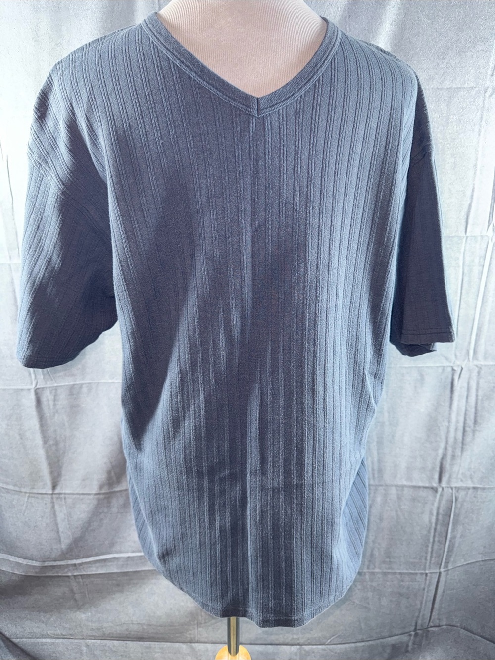 2642-Basic Equipment Men's Ribbed V-Neck Short Sleeve Tee - Blue